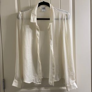 Semi-sheer silky button up blouse
